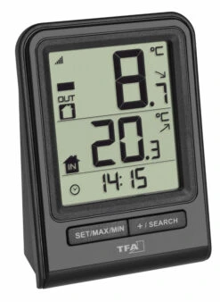 TFA Dostmann Digitales Funk-Thermometer Prisma TFA 30.3063.01 Mit Außensender | Schwarz | 16119